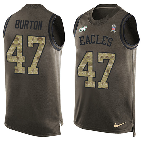 Men's Limited Trey Burton Nike Jersey Green - #47 Salute to Service Tank Top NFL Philadelphia Eagles